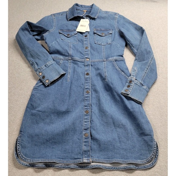 Free People Women's Blue Denim Mini Dress Size Small Cotton Stretch Blend NWT - Picture 2 of 12
